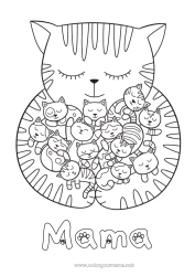 Niño página para colorear Cat Animales Perros y gatos Bebé Familia de animales Bebé animal
