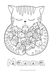 Pagina da colorare per bambini Gatto Animale CanI e gatti Bambino Famiglia di animali Cucciolo