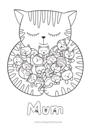 Free colouring Cat Animal Dogs and cats Baby Animal family Cub