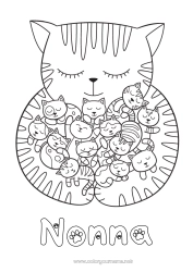 Pagina da colorare per bambini Gatto CanI e gatti Bambino Famiglia di animali Cucciolo