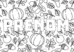 Coloriage à personnaliser Citrouille Automne Champignon Gland Fond décoratif Feuilles mortes