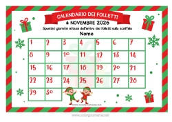 Colorare per personalizzare Elfo di Natale Calendario dell'avvento Calendari e pianificatori