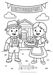 Kolorowanka do personalizacji Dziecko Napój Niemcy Brezel Piwo Oktoberfest Kiełbasa