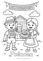 Coloriage à personnaliser Enfant Boisson Allemagne Bretzel Bière Oktoberfest Saucisse
