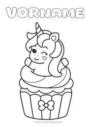 Kostenlose Zeichnung Kawaii Einhorn Cupcake Einfache Ausmalbilder Drachen, Einhörner und fantastische Tiere