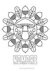 Dibujo libre Mandala Otoño Champiñone Dibujos fáciles para colorear Bellota