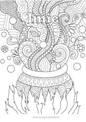 Kolorowanka za darmo Czarodziejski kocioł Halloween Złożone kolorowanki Zentangle