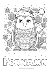 Gratis färgläggning Snö Vinter Mandala Pingvin, Pinguin Snöflingor Djur Fåglar och flygande däggdjur Vintermössa