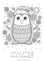 Coloring to customize Snow Winter Mandala Penguin Snowflakes Animal Flying birds and mammals Winter Hat