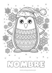 Colorear gratis Nieve Invierno Mandala Pingüino Copos de nieve Animales Aves y mamíferos voladores Gorro de Invierno