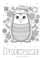 Pagină de colorat gratuită Zăpadă Iarna Mandala Pinguin, Pinguin de gheață Fulgi de zăpadă Animal Păsări și mamifere zburătoare Căciulă de iarnă