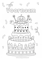 Kleurplaat aanpassen Spook Pompoen Taart Halloween Verjaardag Herfst Jack O'Lantern Verjaardagstaart
