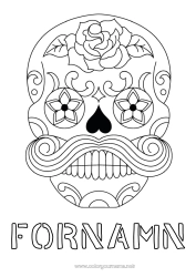 Färgläggningssida att anpassa Skalle De dödas dag Mustasch Calaveras, dödskallar