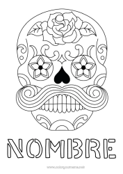 Colorear para personalizar Calavera Día de los Muertos Bigote Calaveras