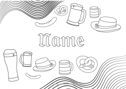 Colouring to customise Drink Germany Pretzel Beer Oktoberfest Sausage