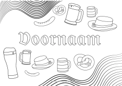 Gratis kleurplaat Drankje Duitsland Pretzel Bier Oktoberfest Worst