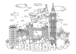 Dessin gratuit Londres Royaume-Uni Drapeau Symboles Monument Tower bridge