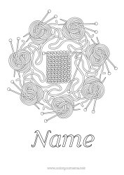 Free coloring Mandala Knitting Balls of yarn