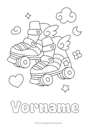 Kostenlose Malvorlage Sport Herz Kawaii Rollschuhlaufen