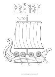 Coloriage à personnaliser Véhicules Bateau Véhicules maritimes Véhicules historiques ou vintages Viking Drakkar Histoire Suède Danemark Norvège