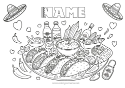 Colouring to customise Mexico Sombrero Tacos Chilli