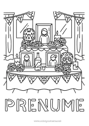 Pagină de colorat personalizată Cranium Ziua Morților Mexic Calaveras, capete de mort