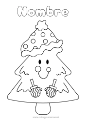 Dibujo libre Mitone Árbol Dibujos fáciles para colorear Abeto Gorro de Invierno