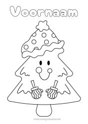 Gratis kleurplaat Wanten Boom Eenvoudige kleurplaten Kerstboom Wintermuts