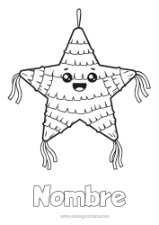 Colorear para personalizar Cumpleaños Estrellas Piñata