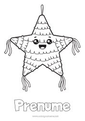 Pagină de colorat gratuită Aniversare Stele Piñata
