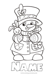 Free colouring Winter Snowman