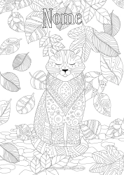 Colorare per personalizzare Gatto Autunno Animale Zentangle CanI e gatti Foglie morte
