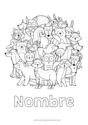 Colorear para personalizar Lobo Llevar Mandala Zorro Búho Conejo Animales Aves y mamíferos voladores Animales del bosque Mapache
