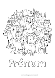Coloriage à personnaliser Loup Ours Mandala Renard Chouette, Hibou Lapin Animal Oiseaux et mammifères volants Animaux de la forêt Raton laveur
