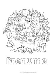 Pagină de colorat personalizată Lup Urs Mandala Vulpe Bufniță, Uluce. Iepure Animal Păsări și mamifere zburătoare Animale din pădure Râs