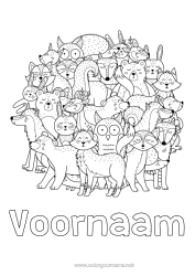 Kleurplaat aanpassen Wolf Beer Mandala Vos Uil, Kerkuil Konijn Dier Vogels en vliegende zoogdieren Bosdieren Wasbeer