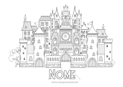 Desenho para personalizar Castelo Conto de Fadas Relógio