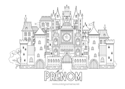 Coloriage à personnaliser Château Conte de fées Horloge