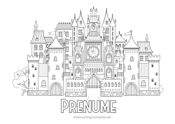 Pagină de colorat personalizată Castel Poveste cu zâne Ceas