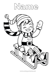 Colouring to customise Winter Christmas Elves Sledge Elf Colouring Pages