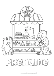 Desen liber de colorat Tort Animal Dulciuri, bunătăți Alte animale din lume Meserii în domeniul culinar Brutar patiser Stand - stand Bomboană Capibara Magazin