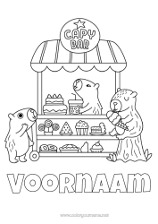 Gratis kleurplaat Taart Dier Lekkernijen, zoetigheden Andere dieren van de wereld Keukenberoepen Bakker-patissier Stand Lolly Capibara Winkel