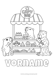 Kostenlose Malvorlage Kuchen Tier Leckereien, Süßigkeiten Andere Tiere der Welt Berufe in der Küche Bäcker Konditor Stand Lutscher Capybara Boutique