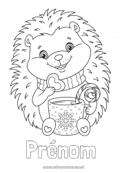 Coloriage gratuit Mignon Hiver Hérisson Tasse Animal Boisson Animaux de la forêt