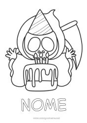 Disegno gratuito Torta Halloween Compleanno Disegni da colorare facili Falciatrice