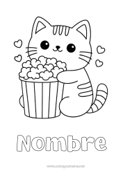 Dibujo libre Cat Kawaii Animales Palomitas de maíz Golosinas Dibujos fáciles para colorear Perros y gatos