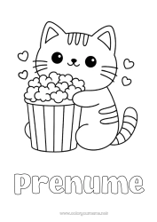 Desen liber de colorat Pisică Drăguț Animal Popcorn Dulciuri, bunătăți Desene de colorat ușoare Câini și pisici
