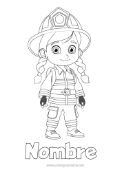 Colorear gratis Chica Bombero Profesiones de Seguridad