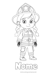 Desenho para personalizar Menina Bombeiro Profissões de Segurança
