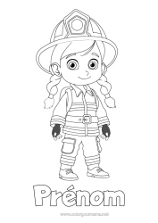 Coloriage à personnaliser Fille Pompier Métiers de la Sécurité